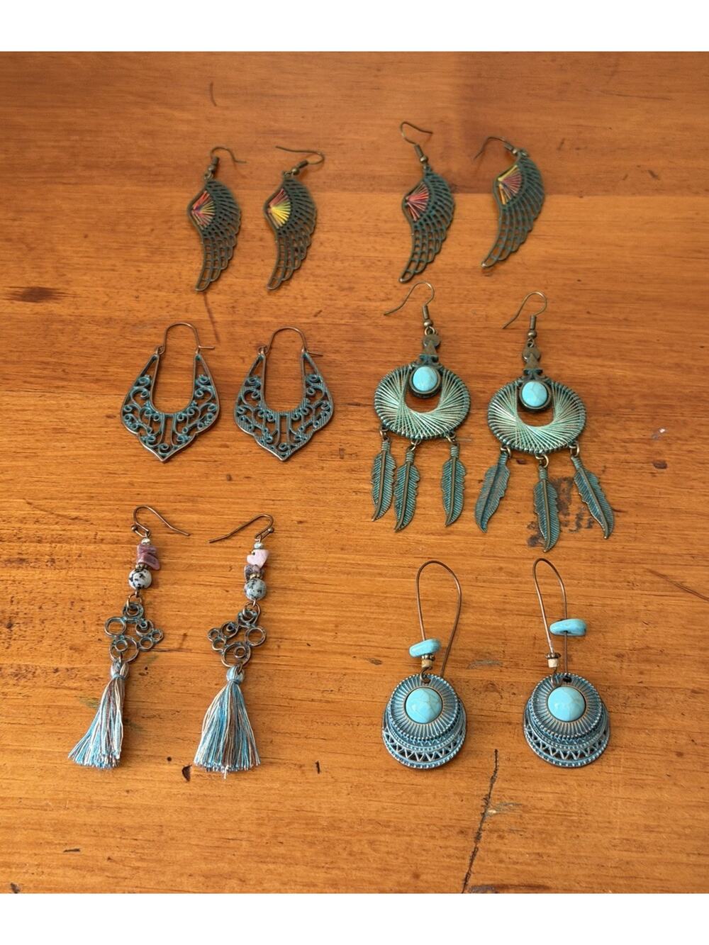Boho Earrings Bundle 6 Pair Turquoise Tribal Dreamcatcher Angel Wind Tassel Boho